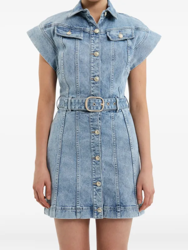 rebecca denim mini dress Rebecca Vallance Adian button-down Belted Mini Dress | Blue