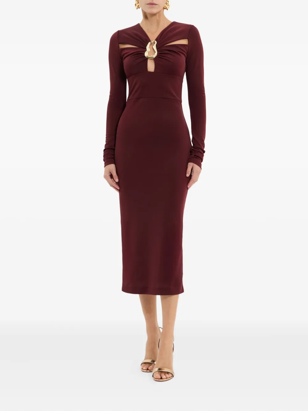 Rebecca Vallance Mischa midi-jurk met uitgesneden details en lange mouwen - Rood