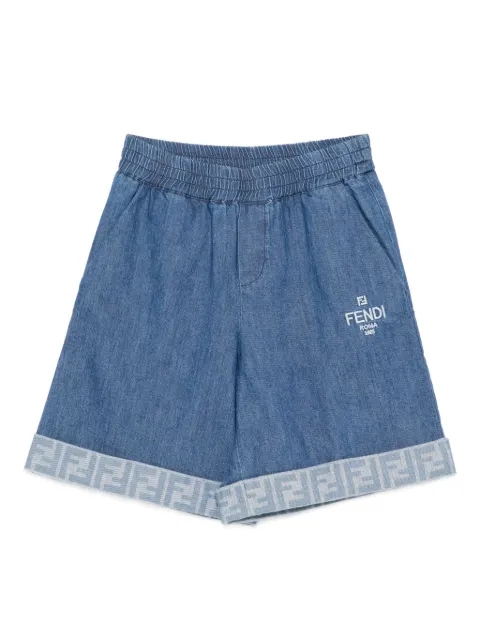Fendi Kids embroidered-logo denim shorts
