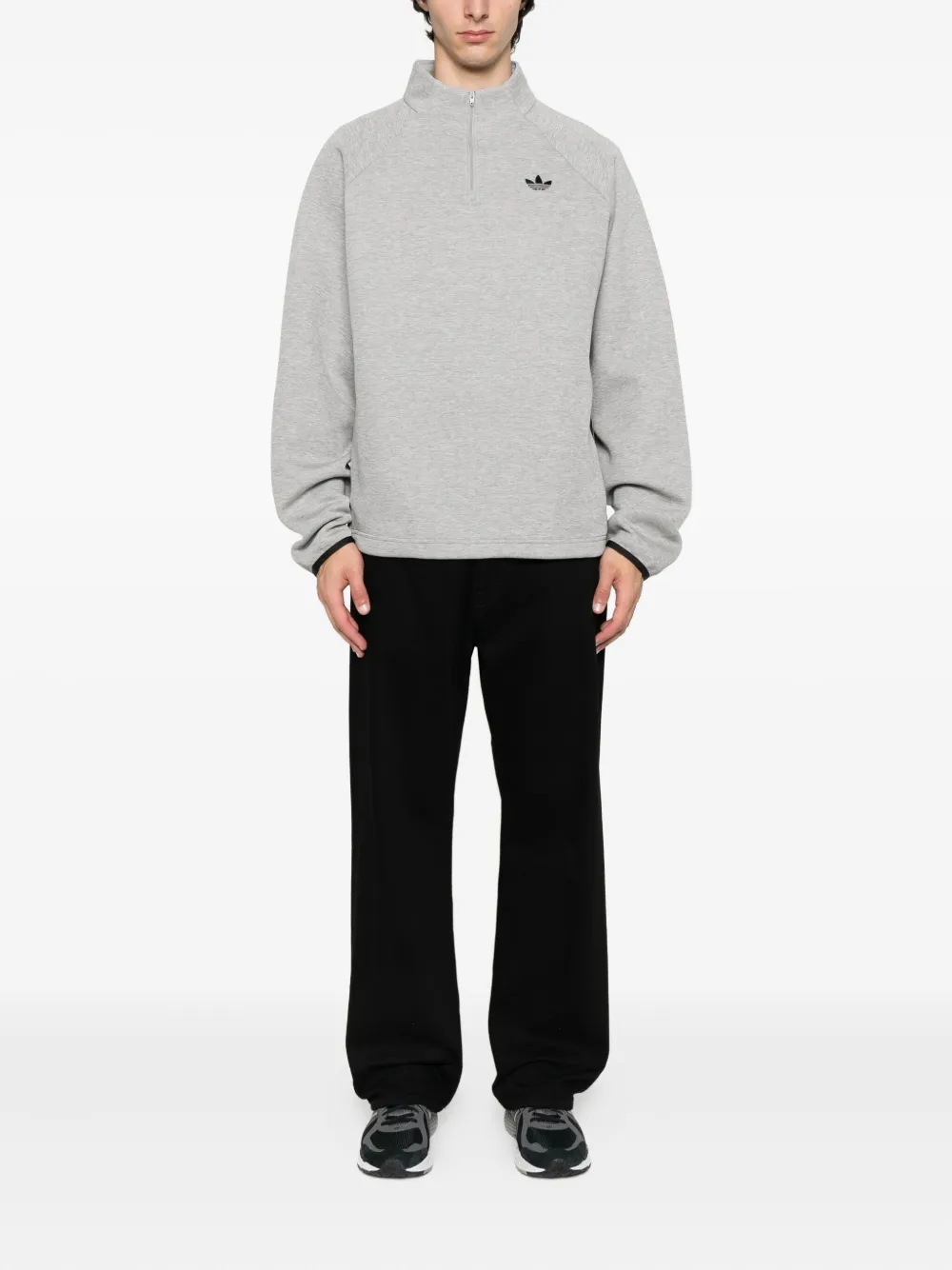 Adidas Spacer Drill sweater met halve rits en zijstreep - Grijs