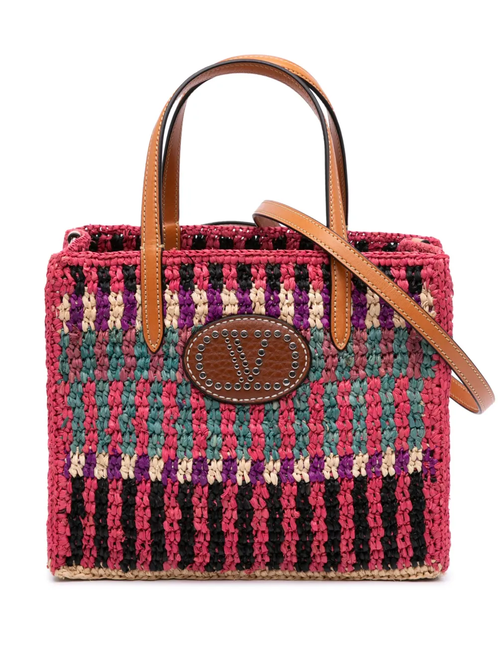 Pre-owned Valentino Garavani 2000-2017 Small Raffia Vlogo Satchel