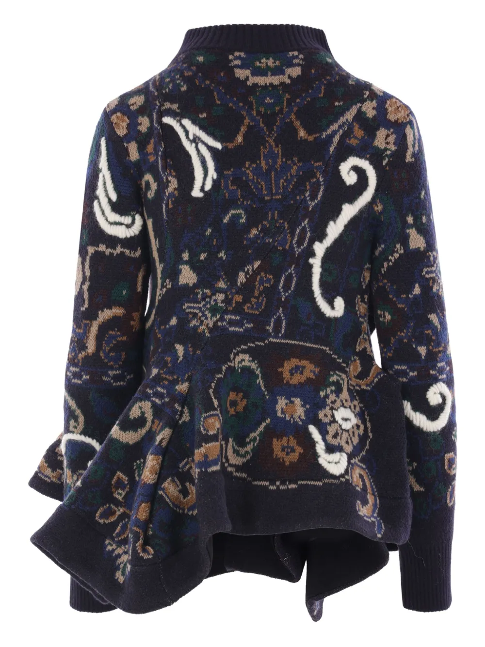 sacai Wollen trui met ruches en patroon Zwart