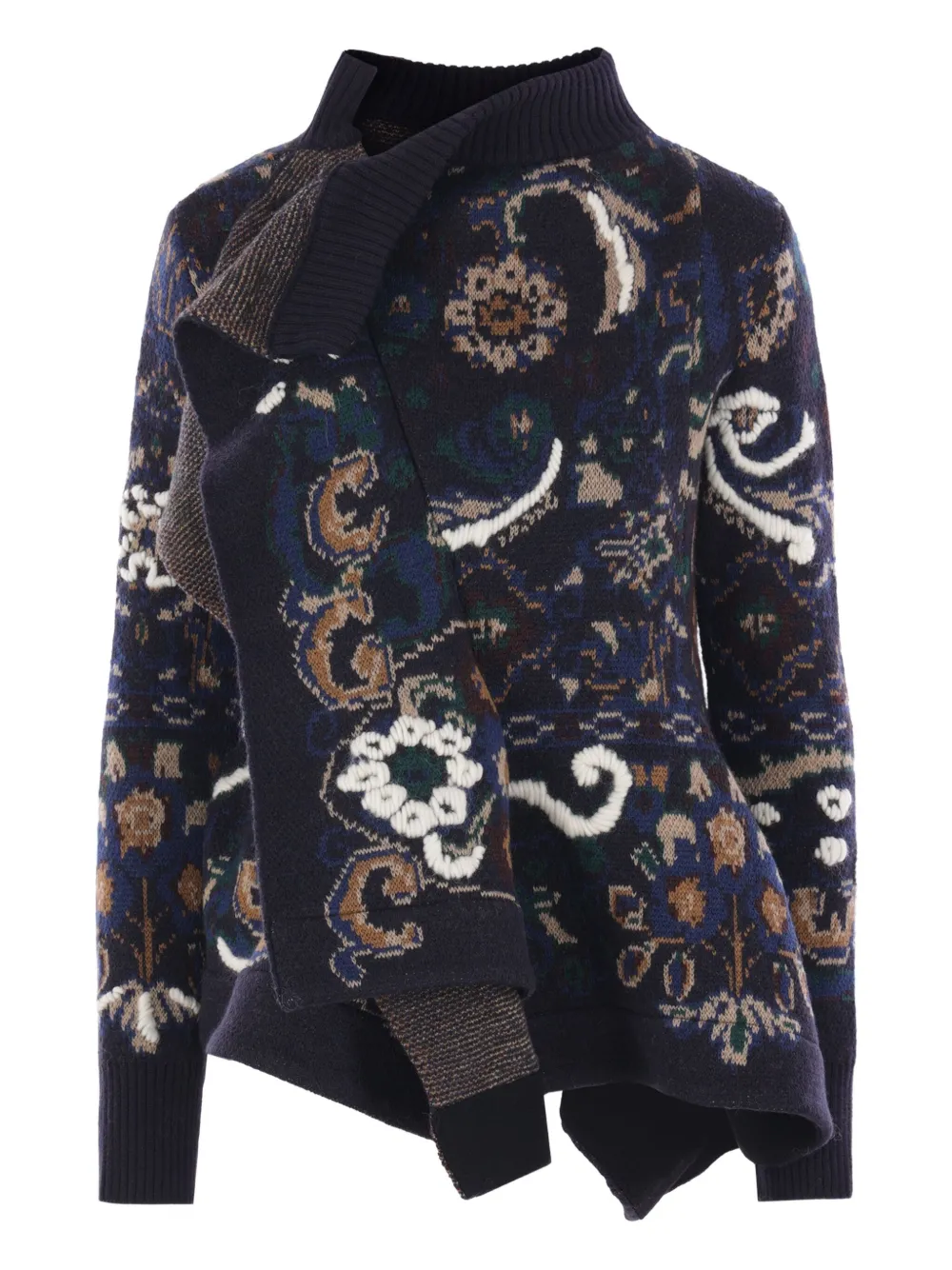 sacai patterned ruffled wool sweater - ブラック sacai patterned ruffled wool sweater - ブラック