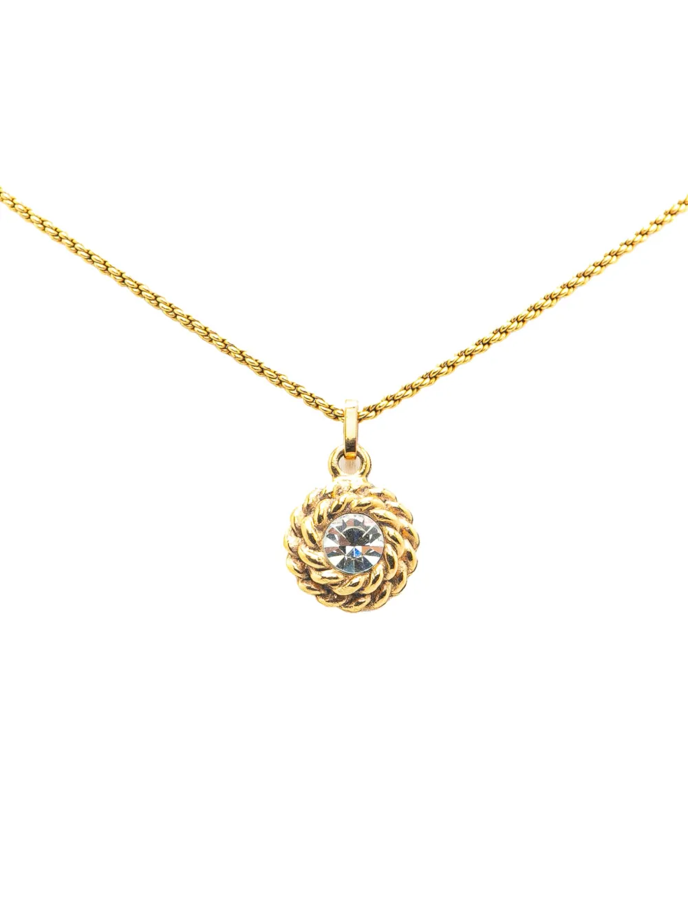 CHANEL Pre-Owned 1970-1980 Gold Plated Rhinestone Pendant Necklace CHANEL Pre-Owned 1970-1980 Gold Plated Rhinestone Pendant Necklace
