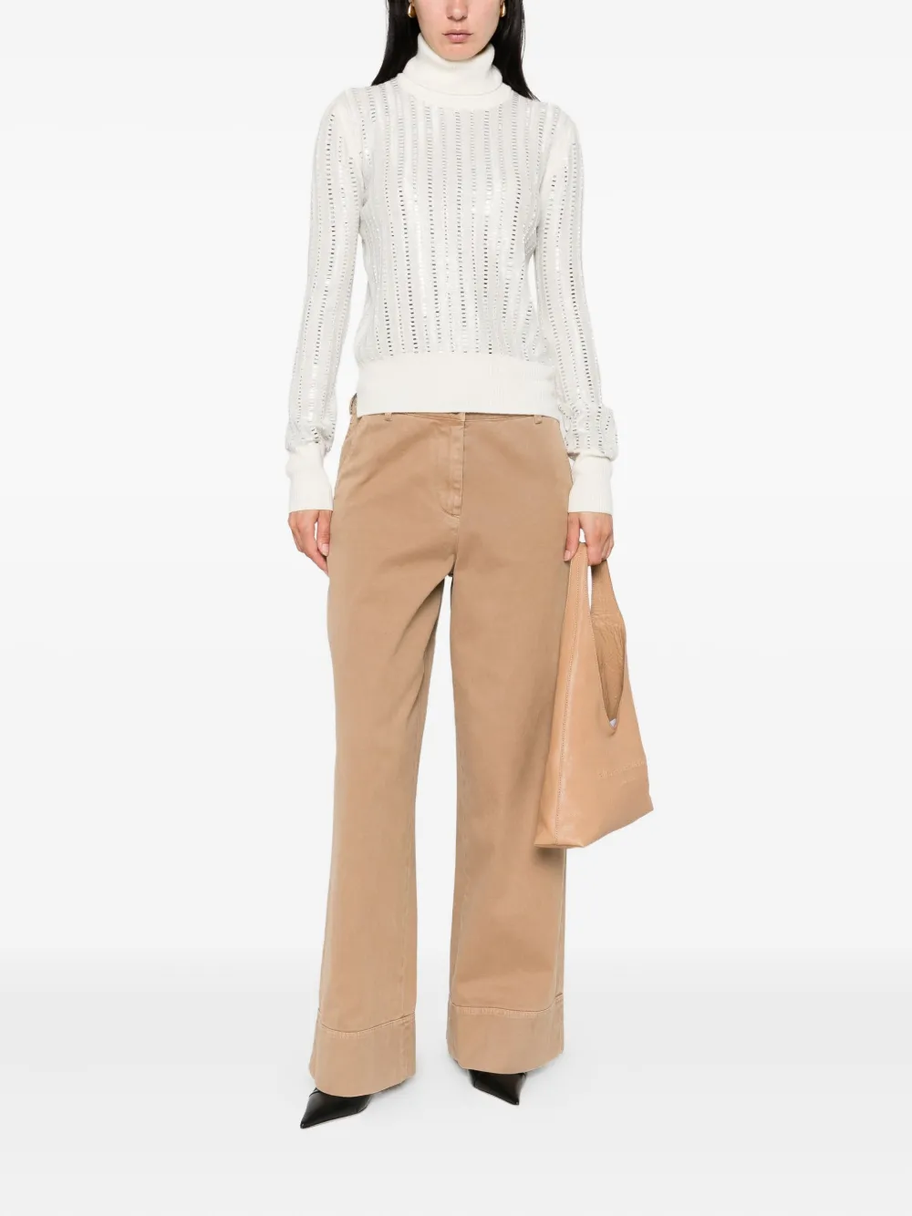 Ermanno Scervino rhinestone-embellished turtleneck jumper Beige