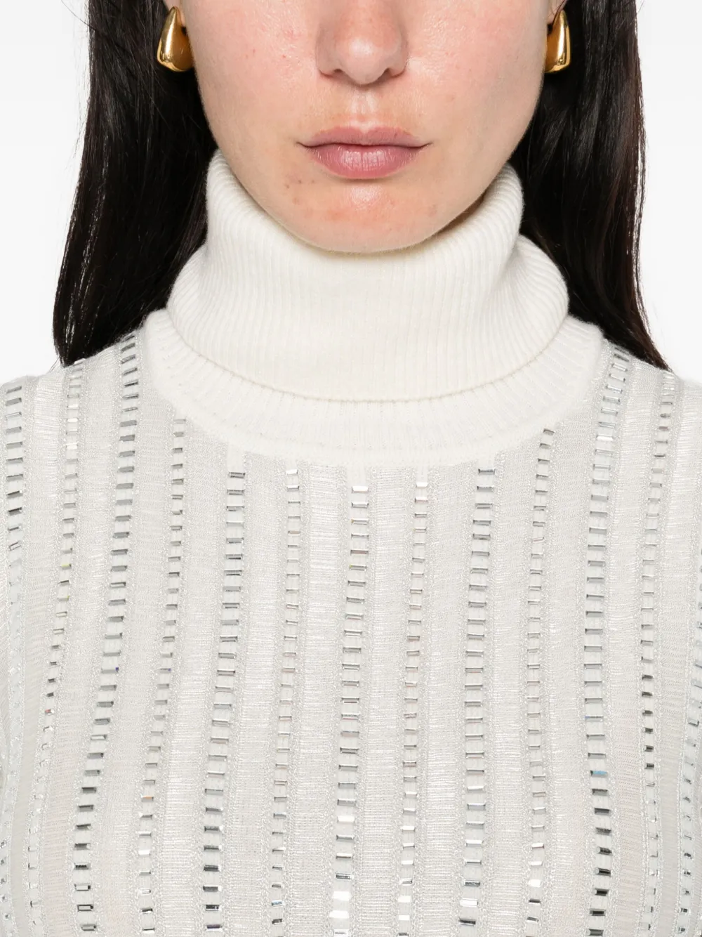 Ermanno Scervino rhinestone-embellished turtleneck jumper Beige