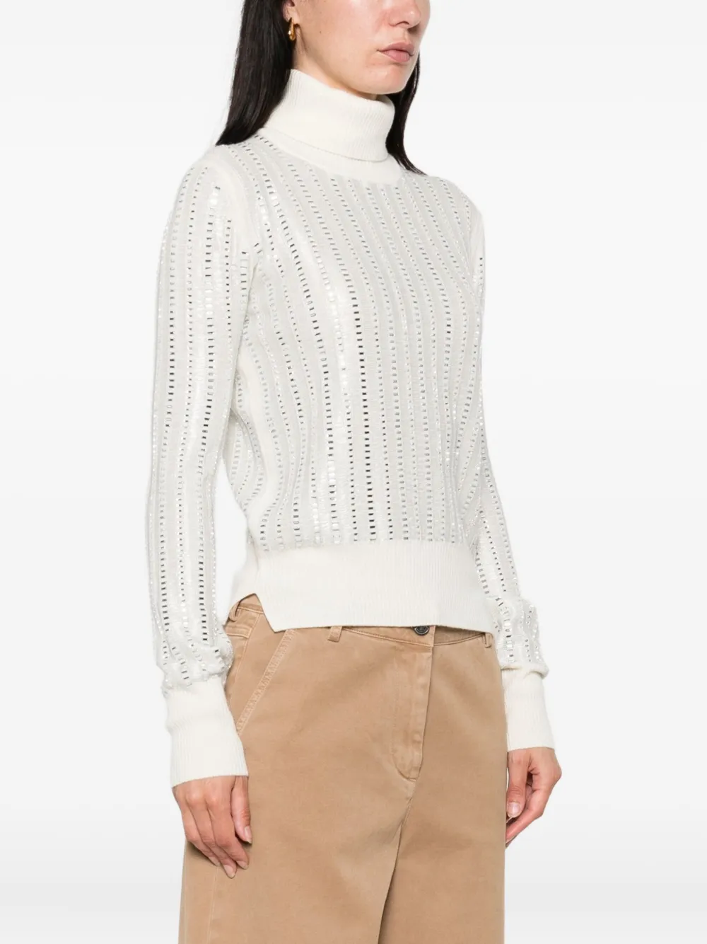 Ermanno Scervino rhinestone-embellished turtleneck jumper Beige