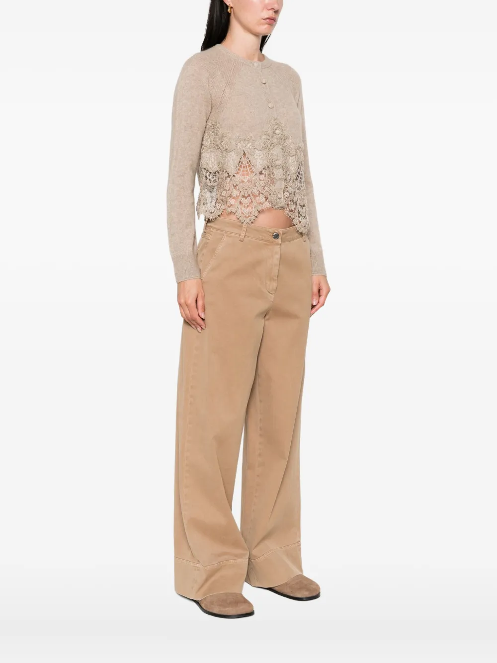 Ermanno Scervino Vest met afwerking van kant Bruin