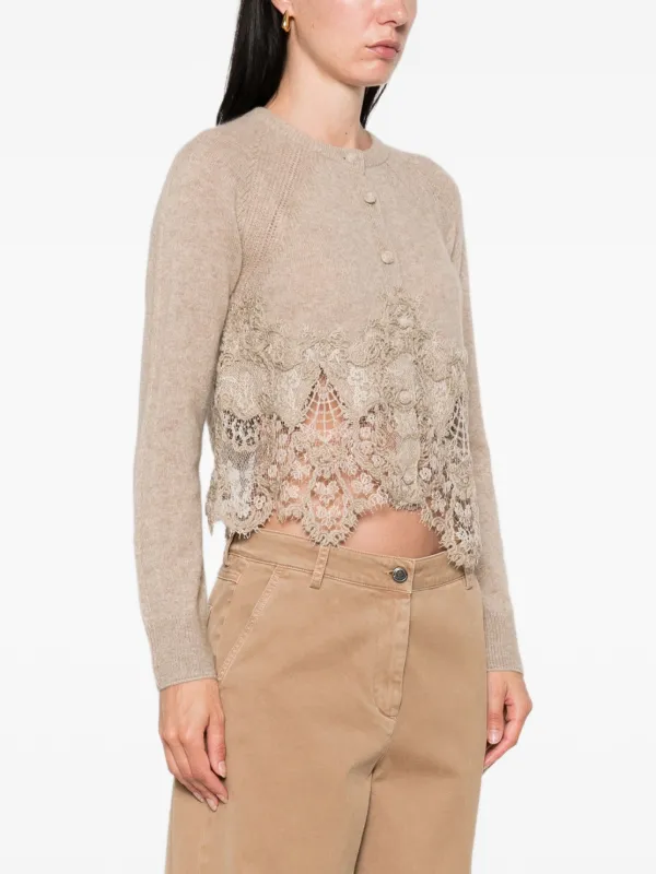 Ermanno Scervino lace-trimmed Cardigan | Brown | FARFETCH