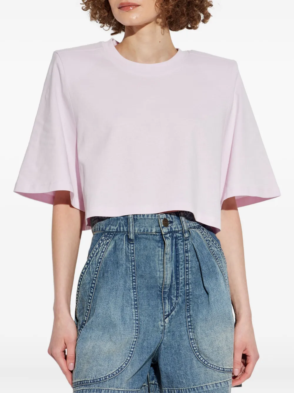 ISABEL MARANT Zaely cropped top met gewatteerde schouders Roze