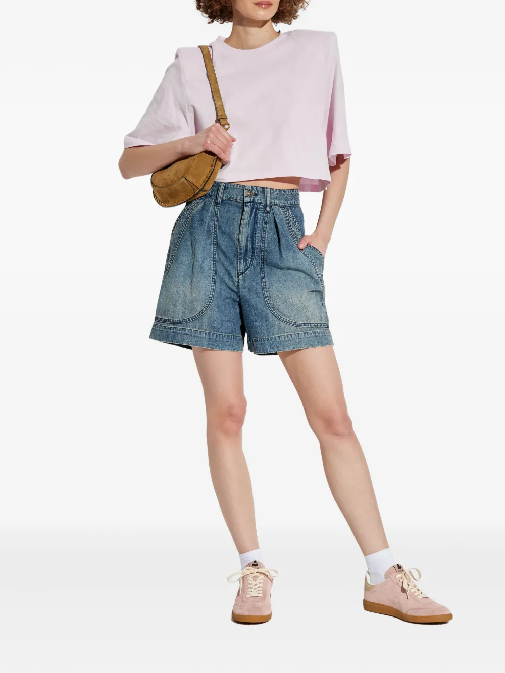 ISABEL MARANT Zaely cropped top met gewatteerde schouders Roze