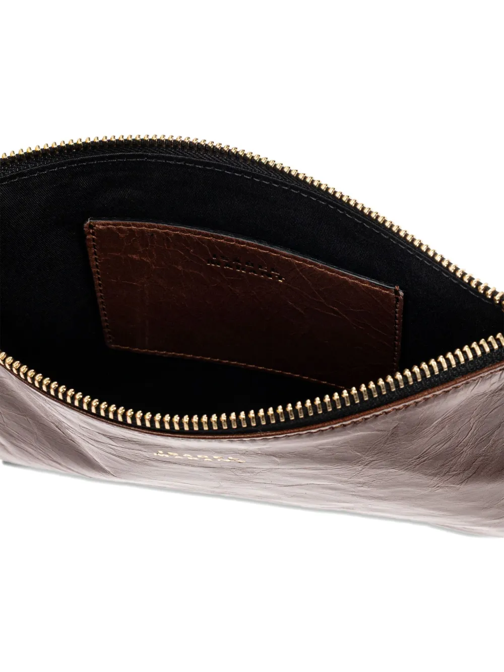 ISABEL MARANT Mino zip-top leather clutch bag CHOCOLATE