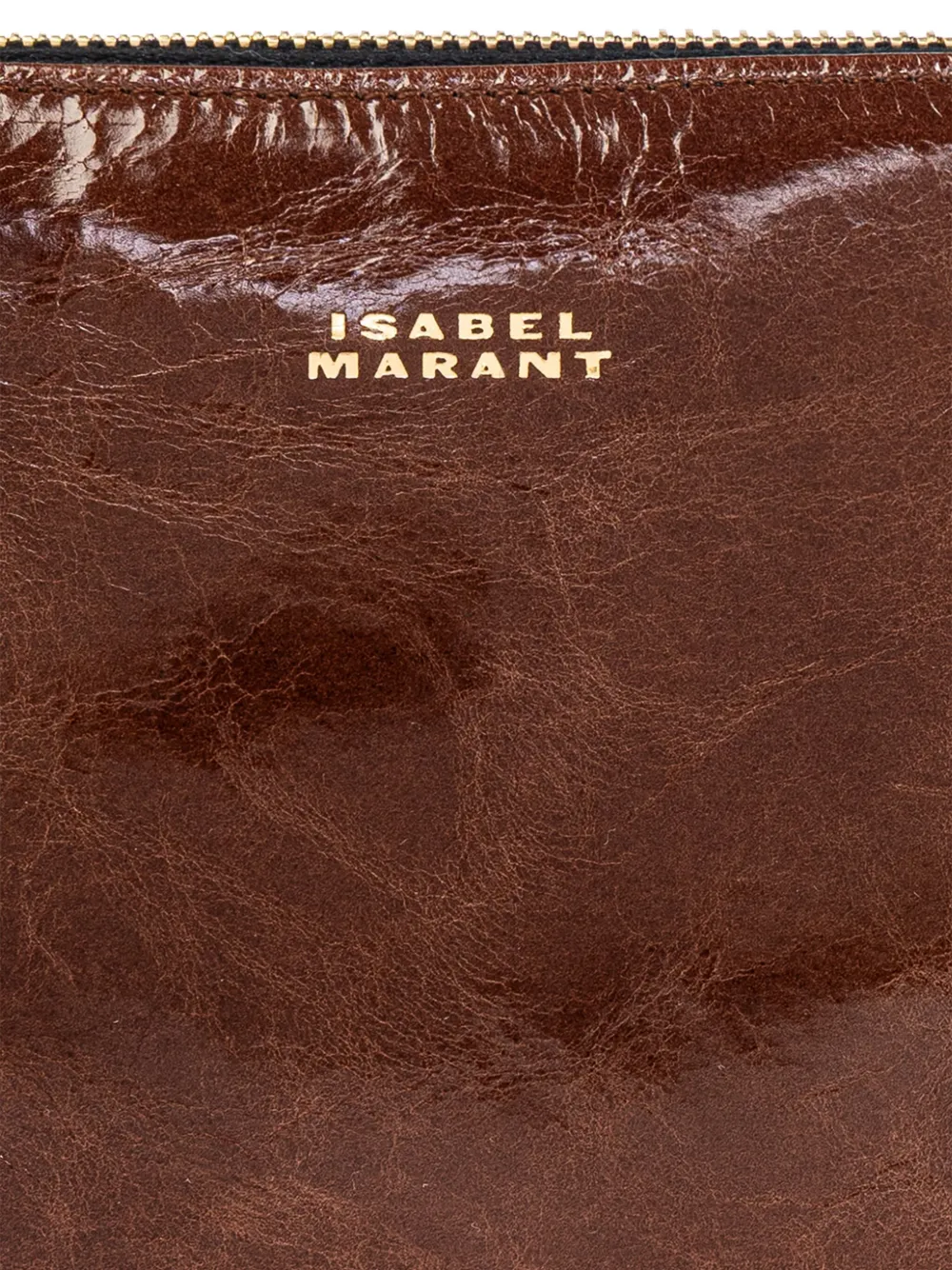 ISABEL MARANT Mino zip-top leather clutch bag CHOCOLATE