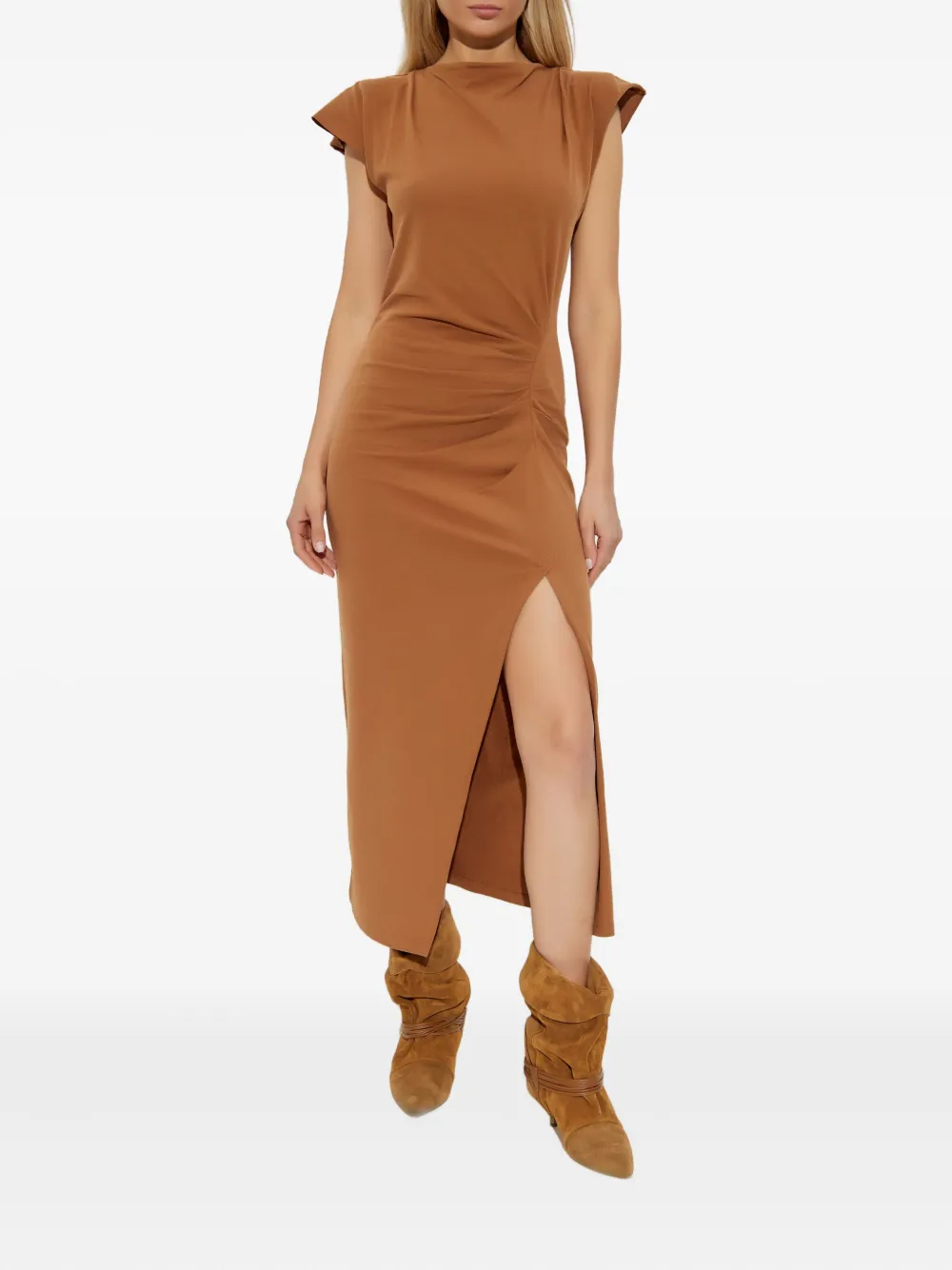 ISABEL MARANT Nadela side-split draped midi dress Bruin