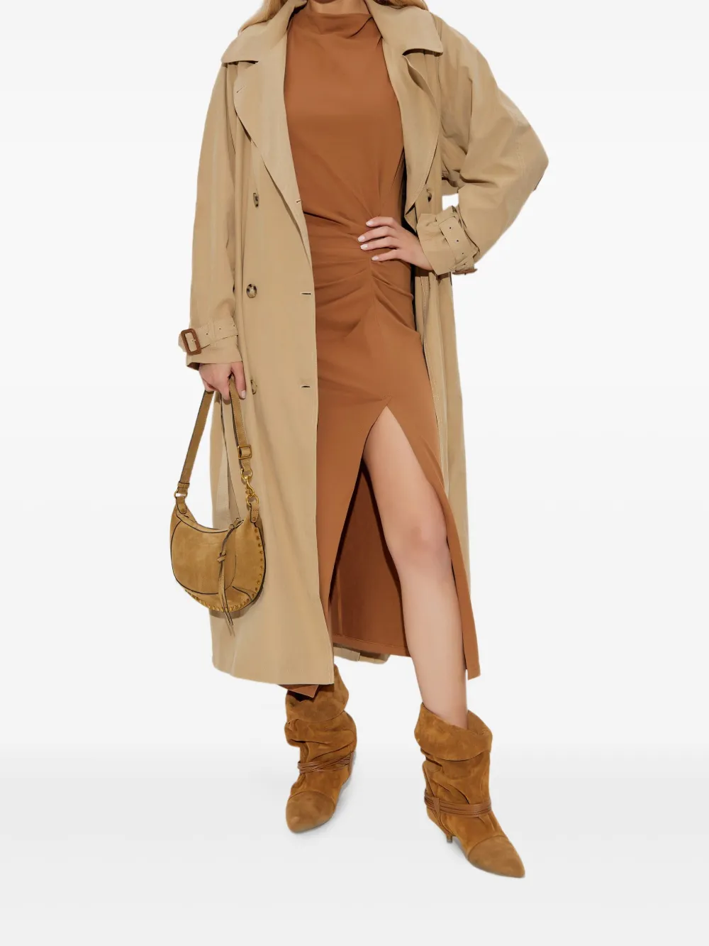 ISABEL MARANT Nadela side-split draped midi dress Bruin