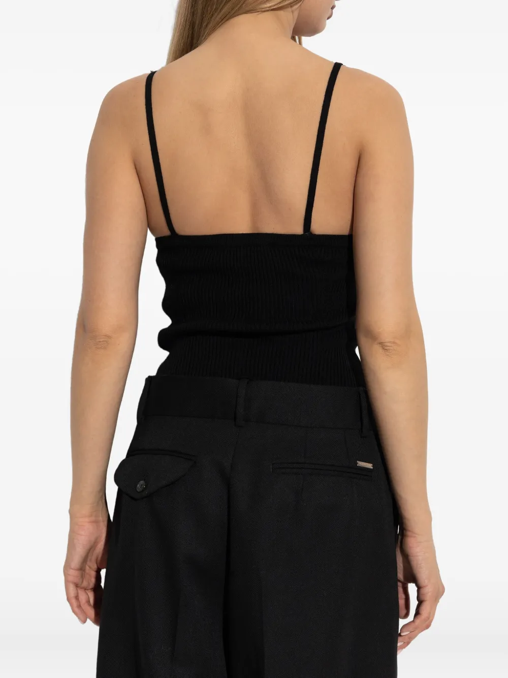 Blumarine Geribbelde top met kanten afwerking Zwart