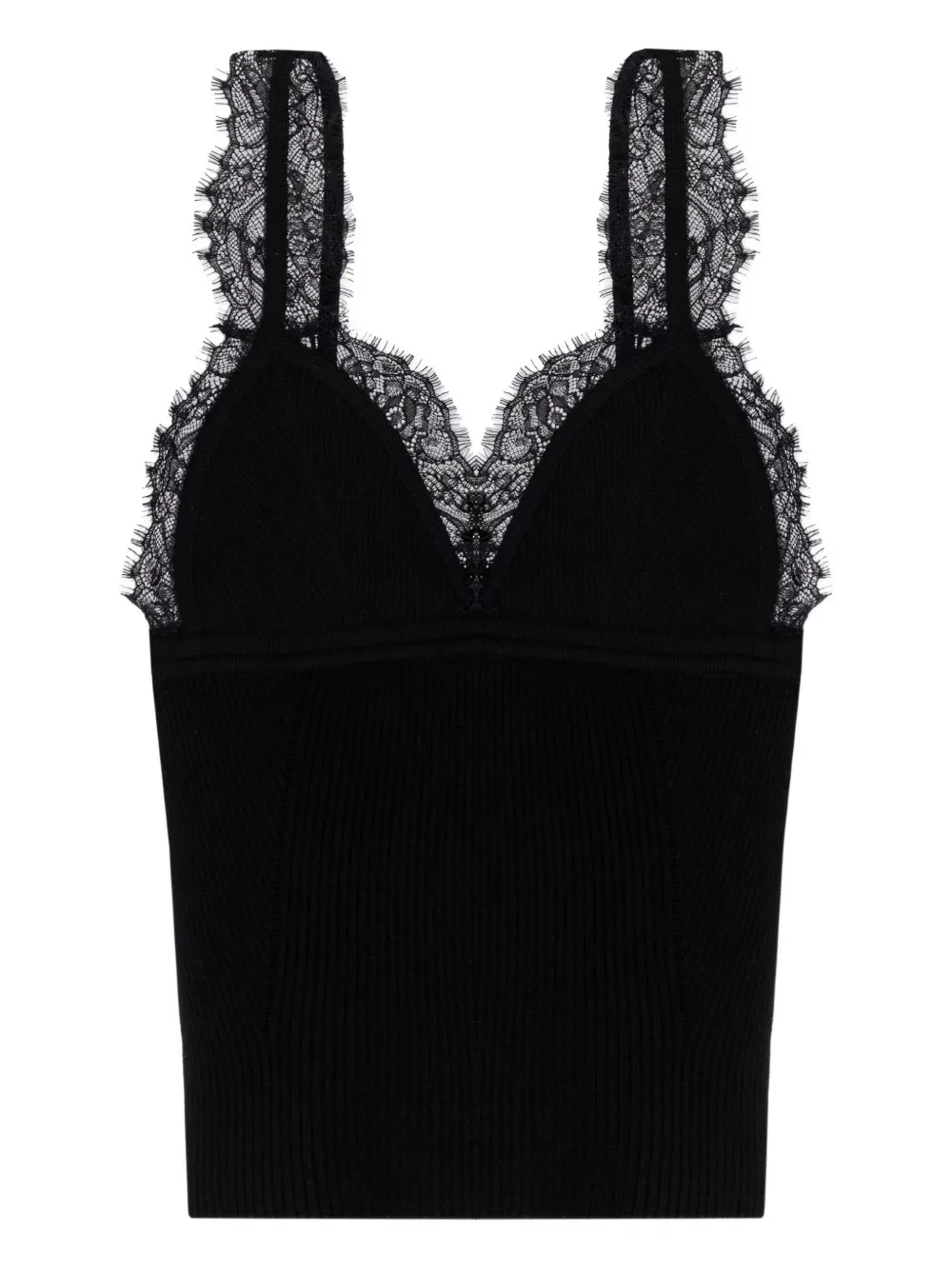 Blumarine Geribbelde top met kanten afwerking Zwart