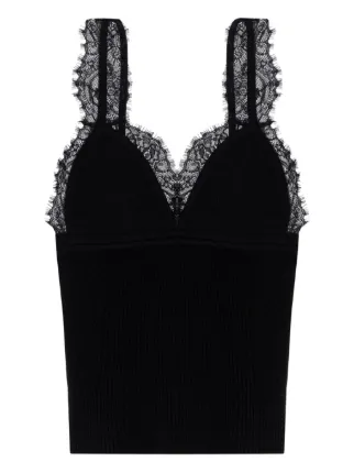 Blumarine lace-trimmed Ribbed Top | Black | FARFETCH JO
