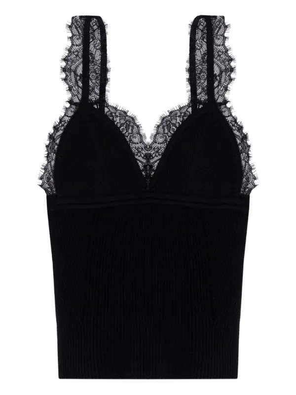 Blumarine lace-trimmed Ribbed Top | Black | FARFETCH