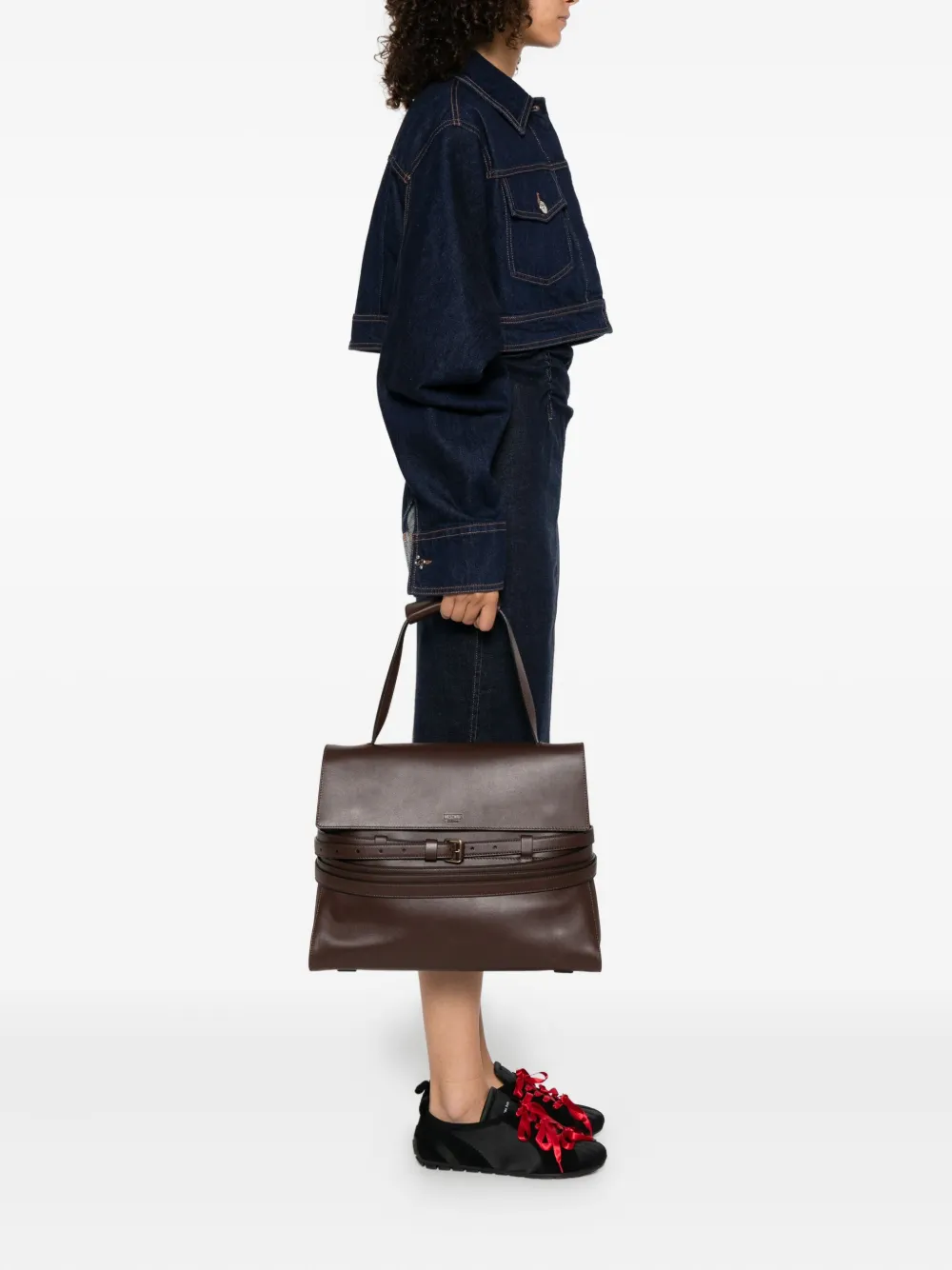 Moschino Medium Tie Me leren shopper met ceintuur - Bruin