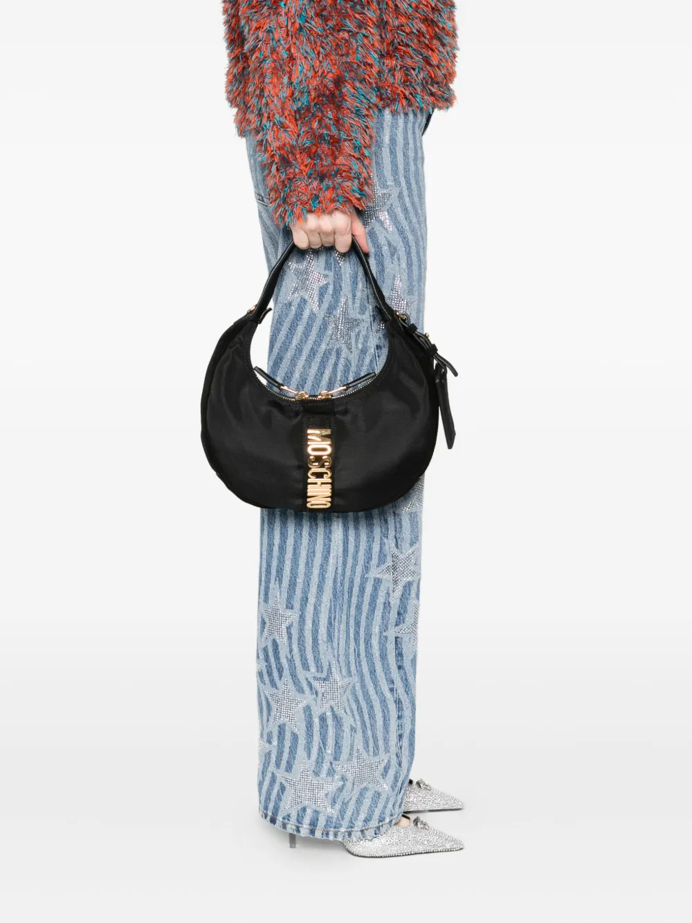 Moschino Schoudertas met logo - Zwart