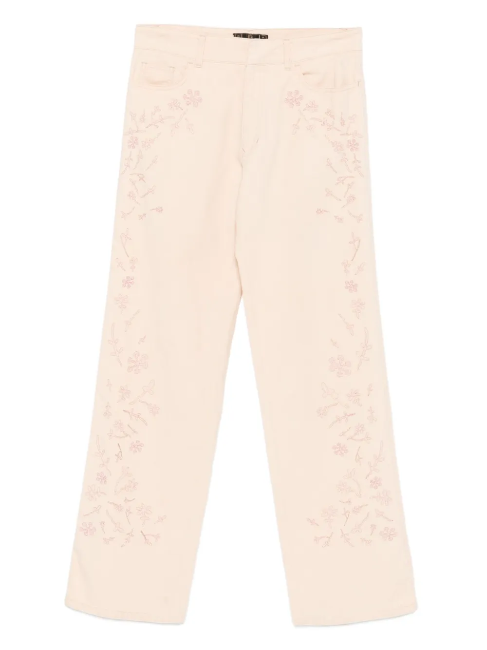 1990s floral-embroidered trousers