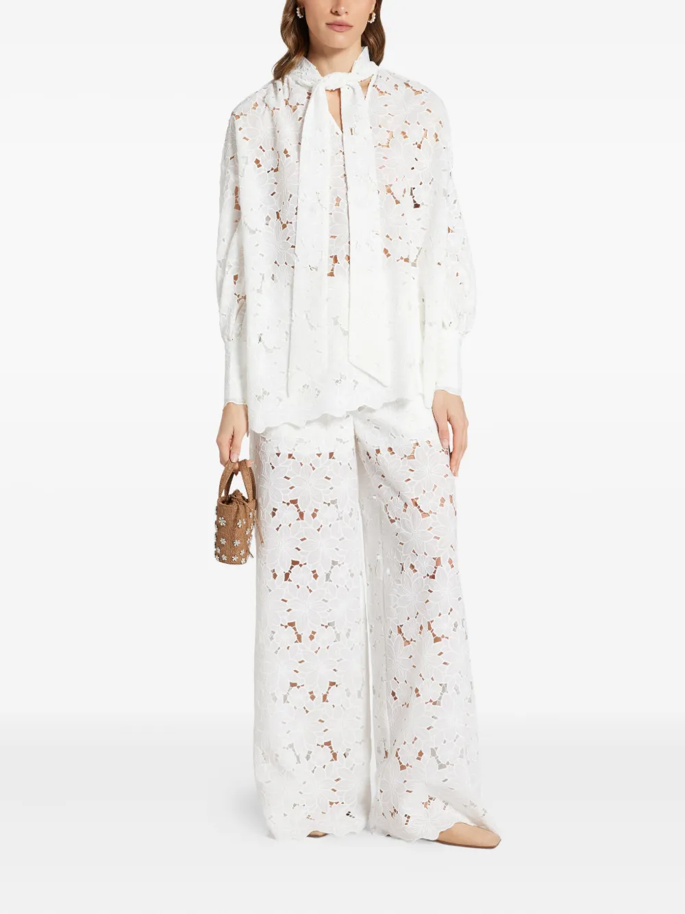 VASILIKI floral-lace trousers - Wit