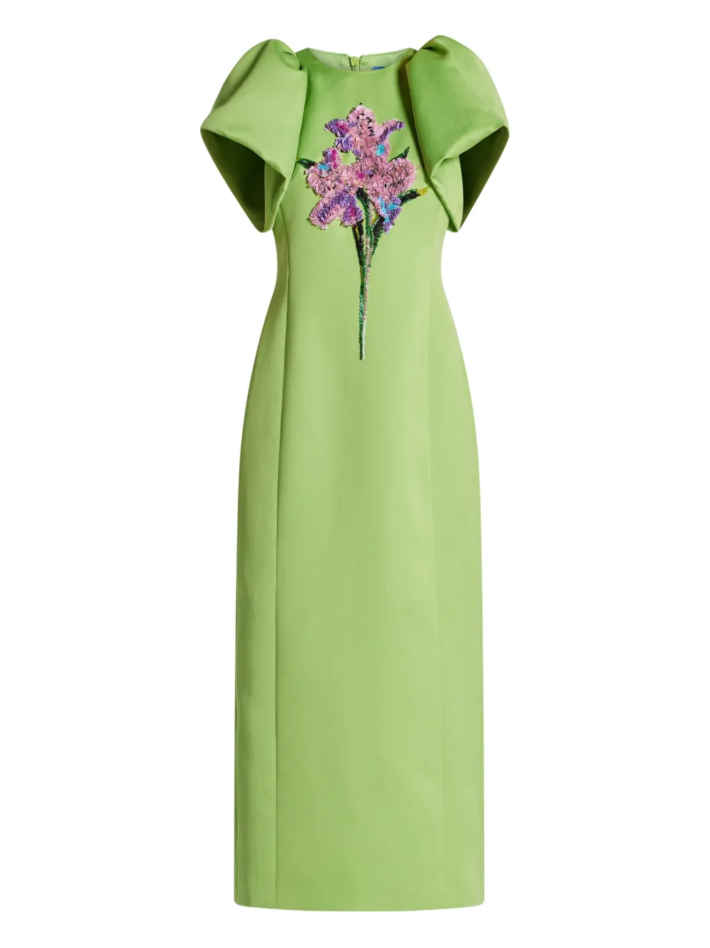 Leo Lin Lucinda Puff-sleeve Floral-embellished Dress In Green