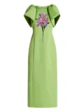 Leo Lin Lucinda puff-sleeve floral-embellished dress - Green