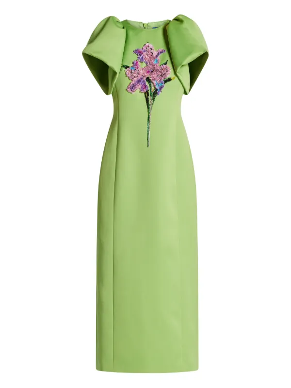 Leo Lin Lucinda puff-sleeve floral-embellished Dress | Green | FARFETCH Leo Lin Lucinda puff-sleeve floral-embellished Dress | Green | FARFETCH