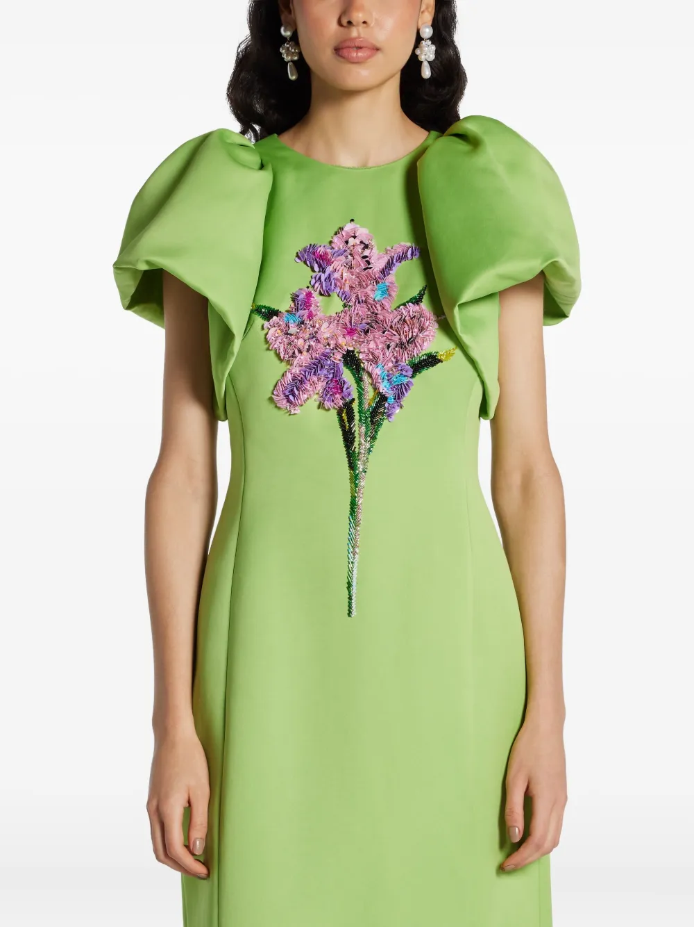 Leo Lin Lucinda jurk verfraaid met bloemen en pofmouwen Groen