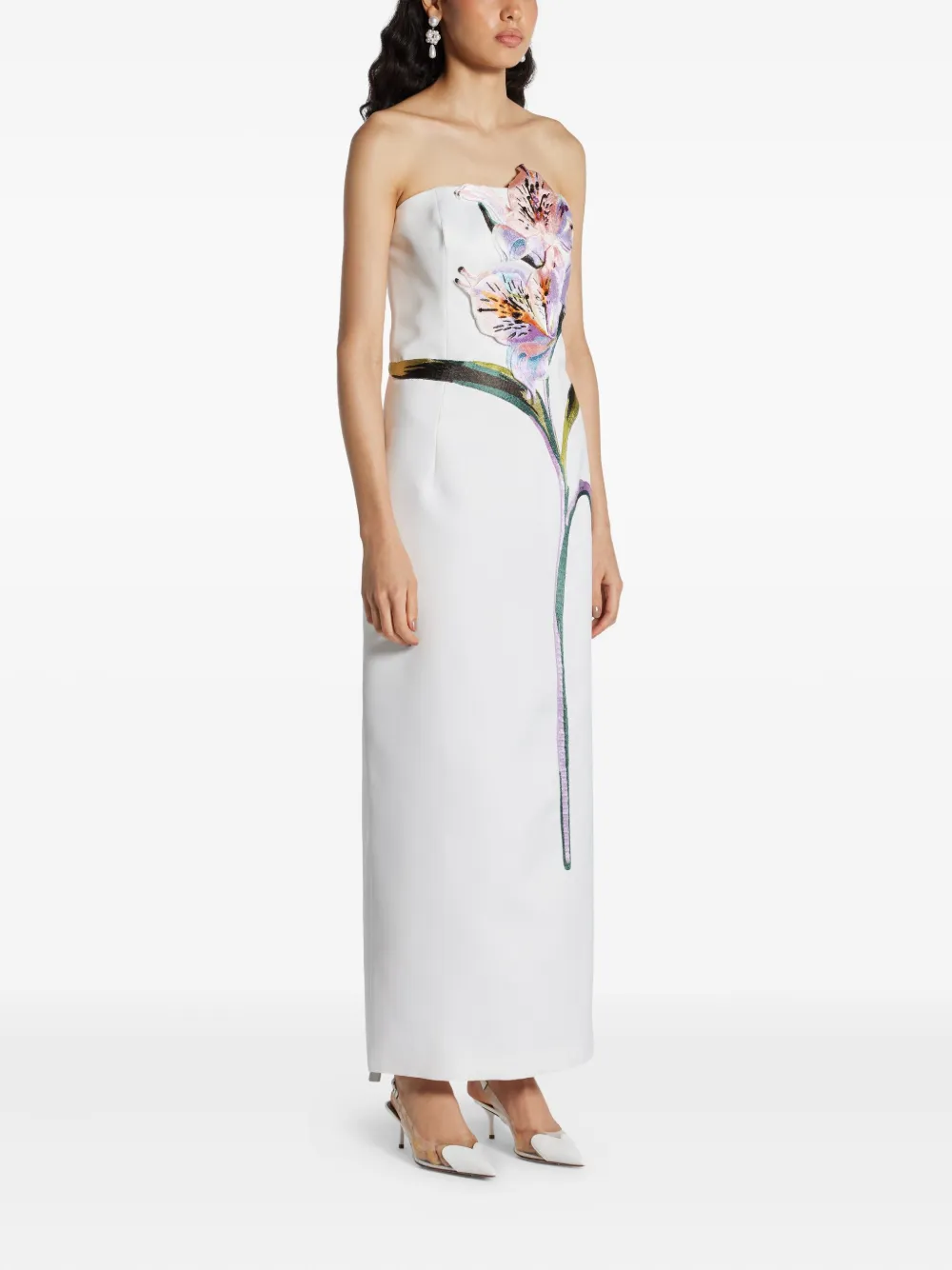 Leo Lin Rayna flower-appliqué strapless dress - Wit