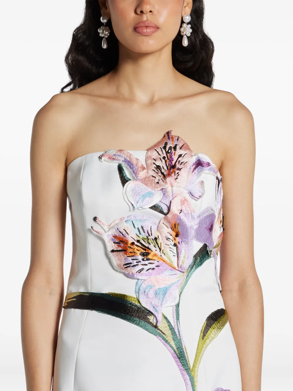 Leo Lin Rayna strapless jurk met bloemapplicatie Wit