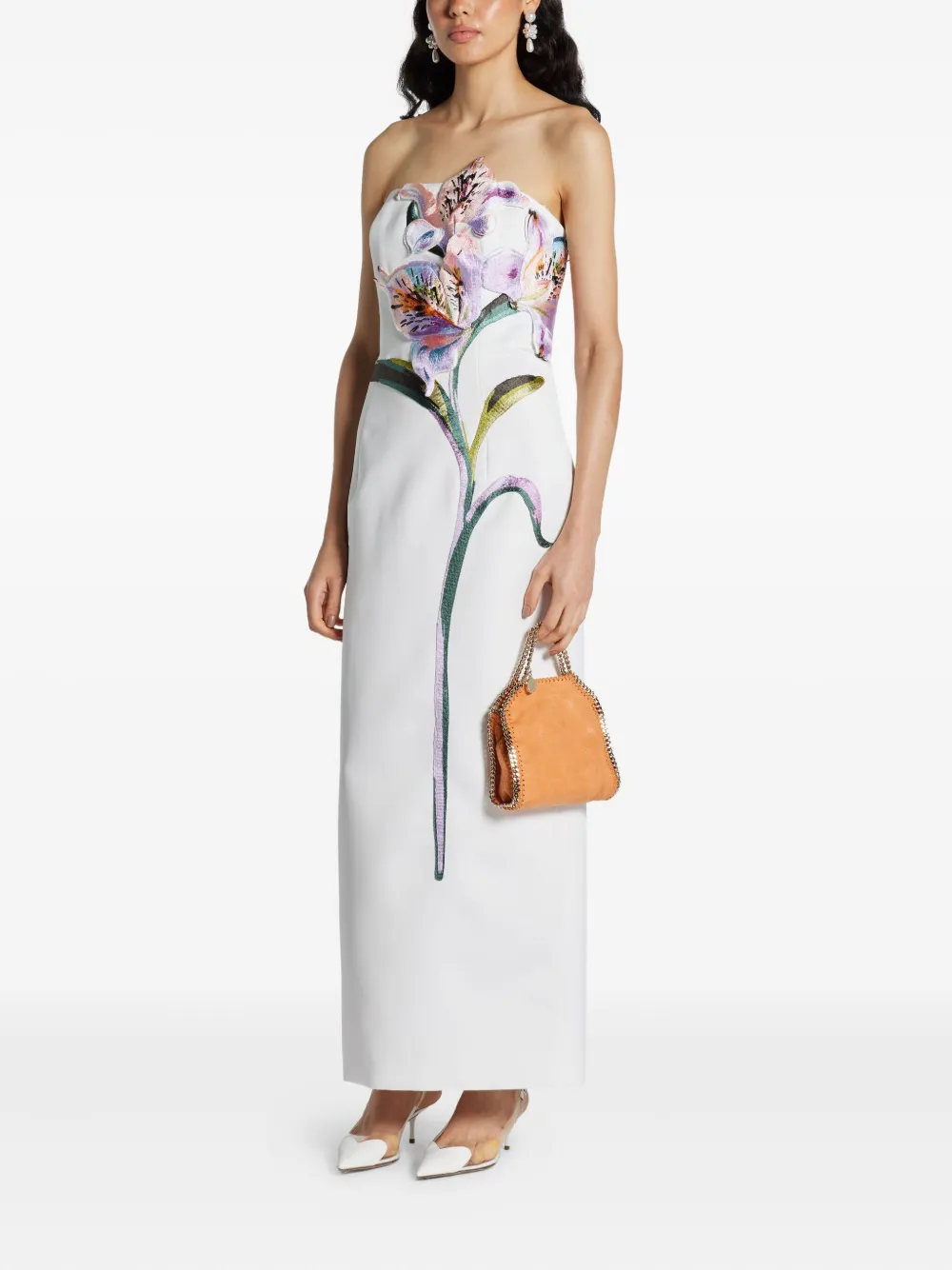 Leo Lin Rayna strapless jurk met bloemapplicatie Wit