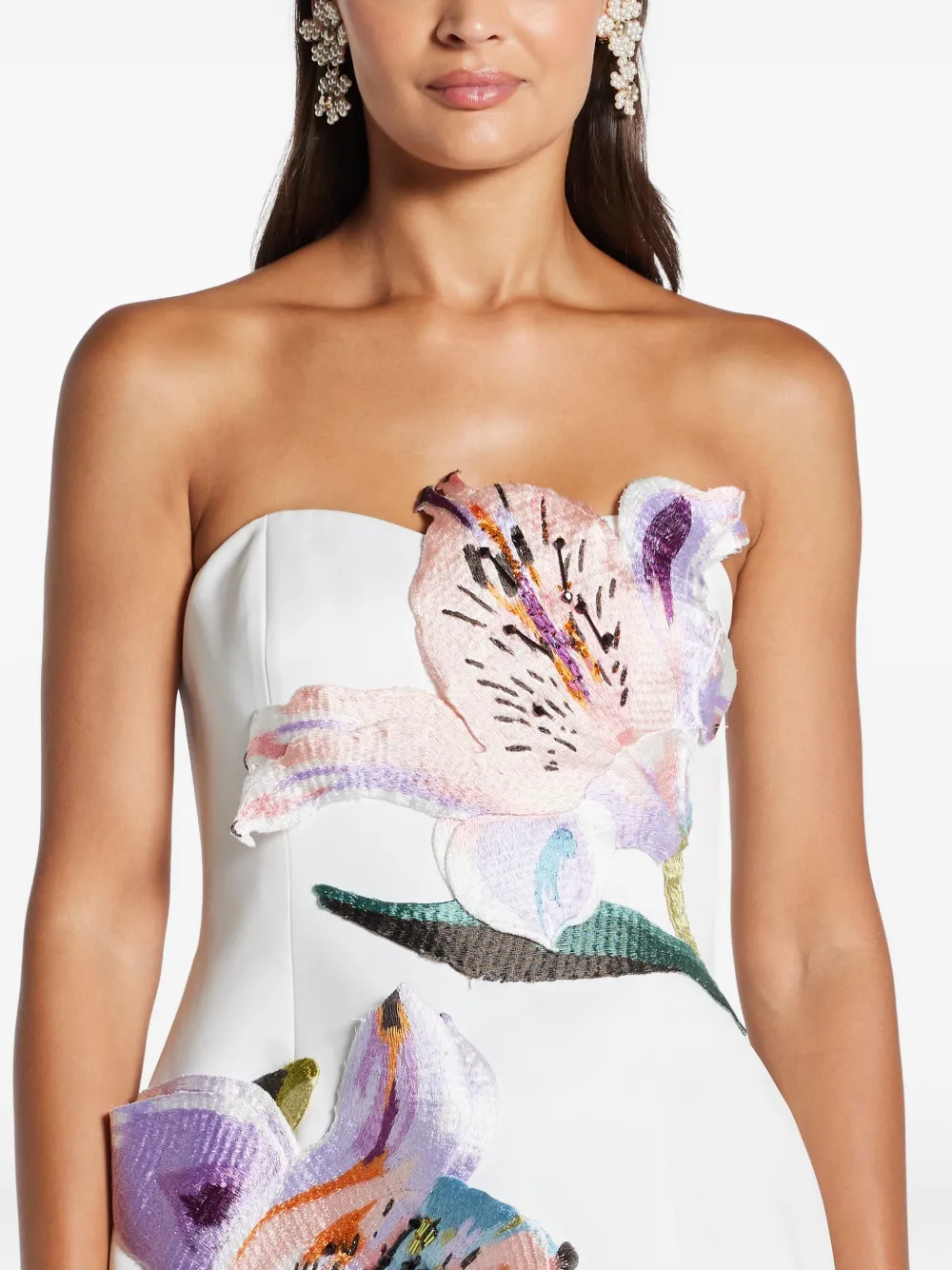 Leo Lin Rosario Applique Floral Bustier Mini Dress In White