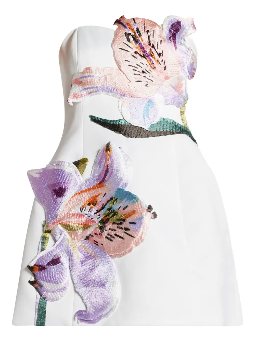 Leo Lin Rosario floral-appliqué strapless dress - Bianco
