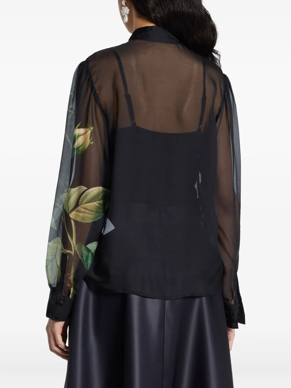Leo Lin Floral-print Sheer Blouse In Black