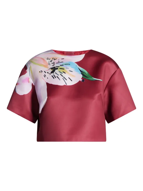 Leo Lin Indie Floral-print Short-sleeve Blouse in Red