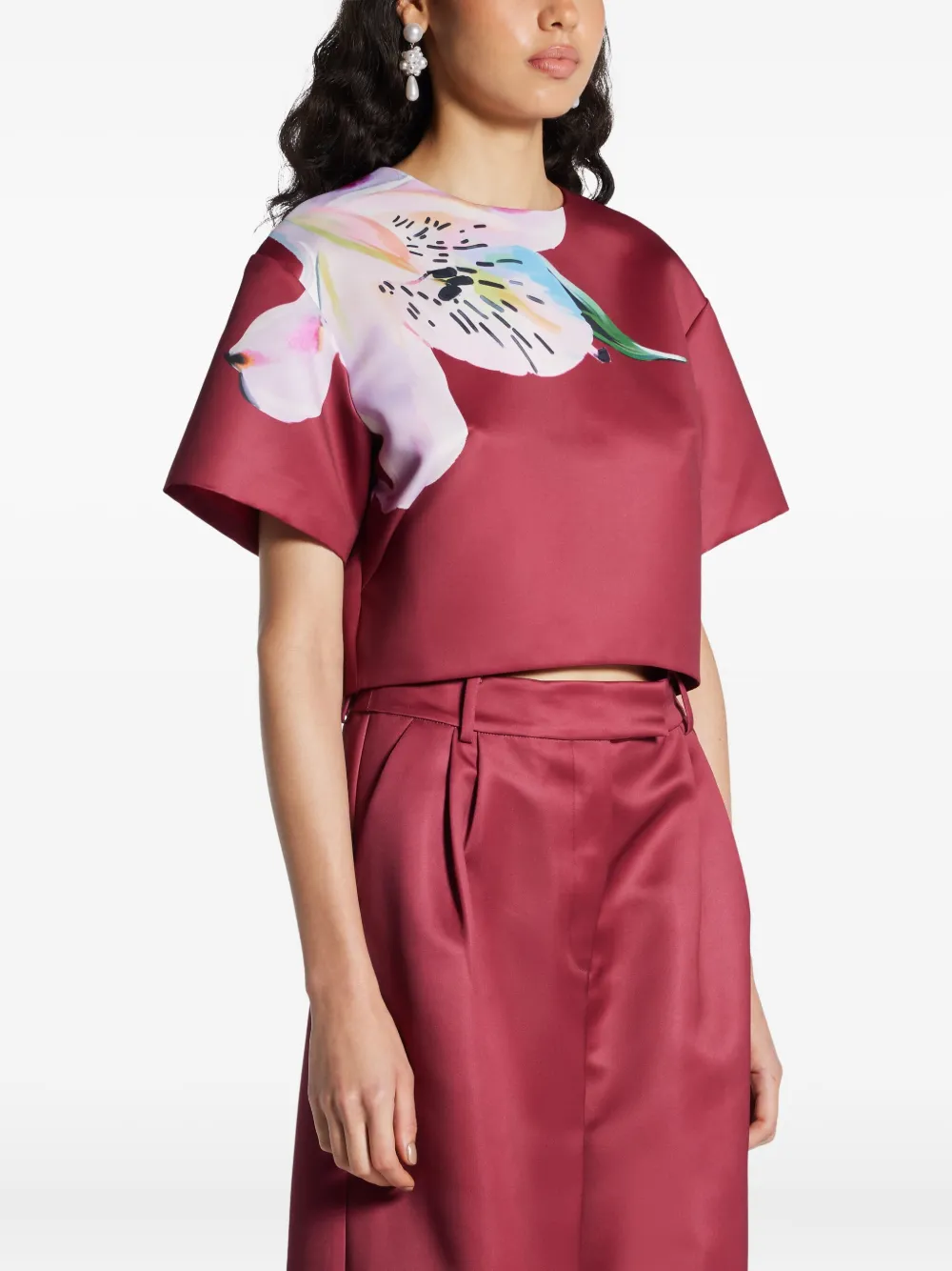 Leo Lin Indie Floral-print Short-sleeve Blouse In Red
