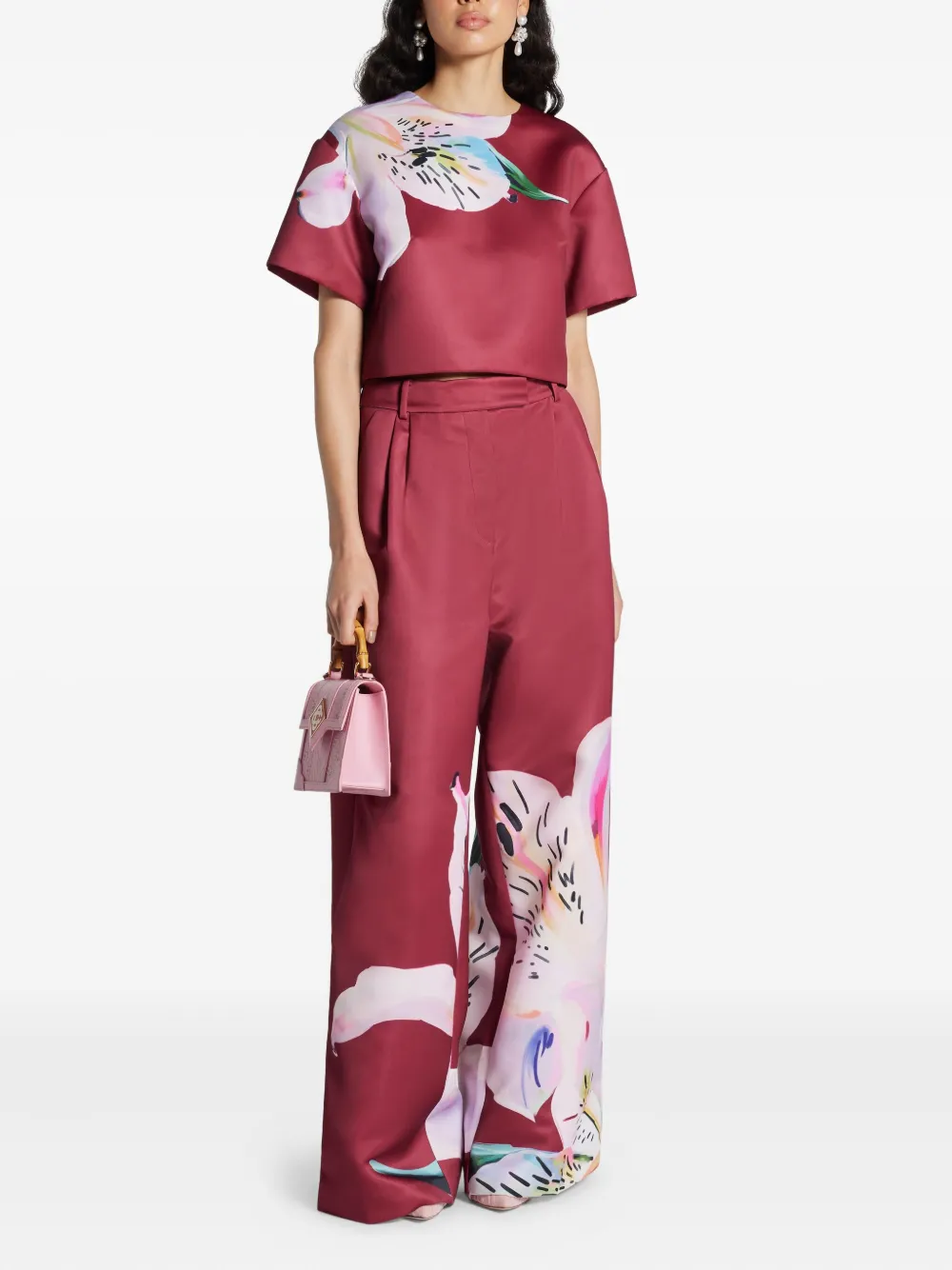 Leo Lin Indie Floral-print Short-sleeve Blouse In Red