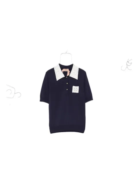 Nº21 crochet-trimmed polo shirt