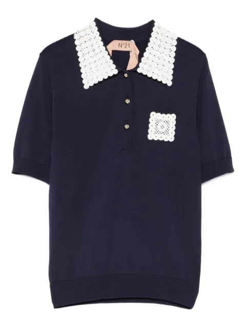 Nº21 crochet-trimmed polo shirt