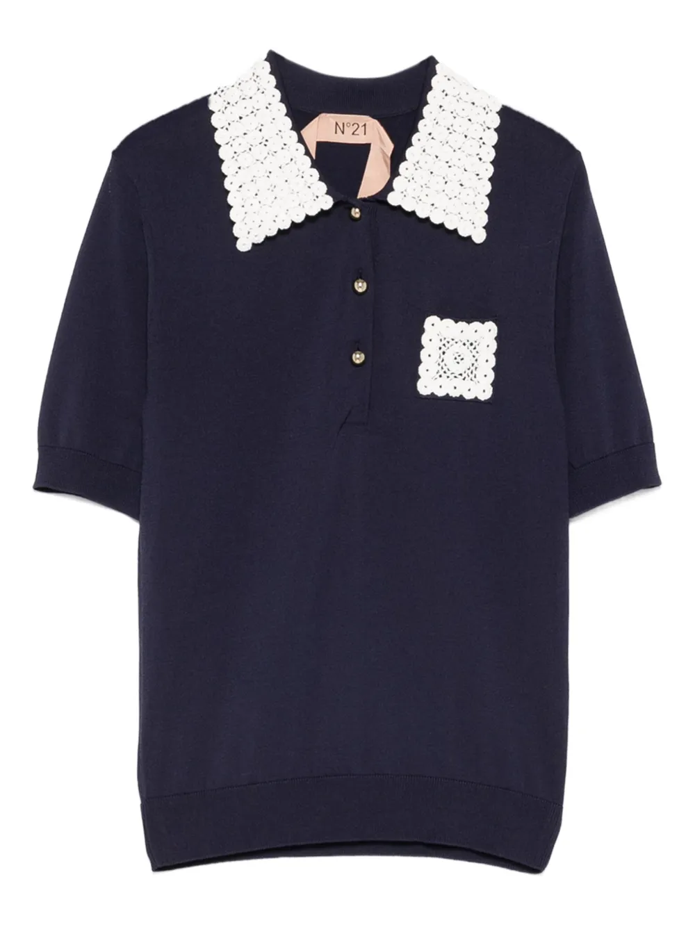 Nº21 crochet-trimmed polo shirt