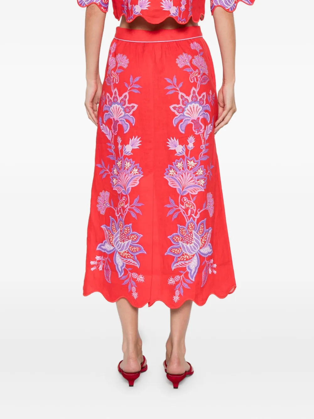 FARM Rio Porcelain Garden midi-rok met gewelfde afwerking Rood