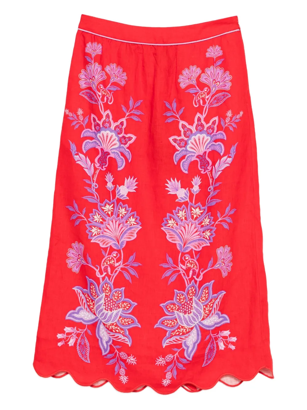 FARM Rio Porcelain Garden embroidered scallop-hem midi skirt | Red | Image 1