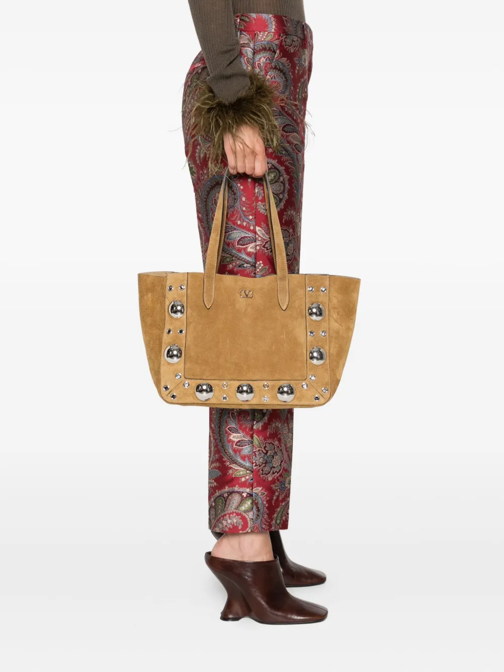 Valentino Garavani Nellcôte grote shopper verfraaid met ringlets Beige