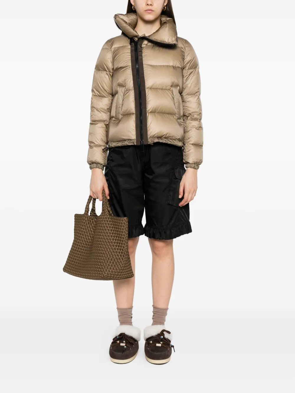 sacai quilted panelled jacket Beige