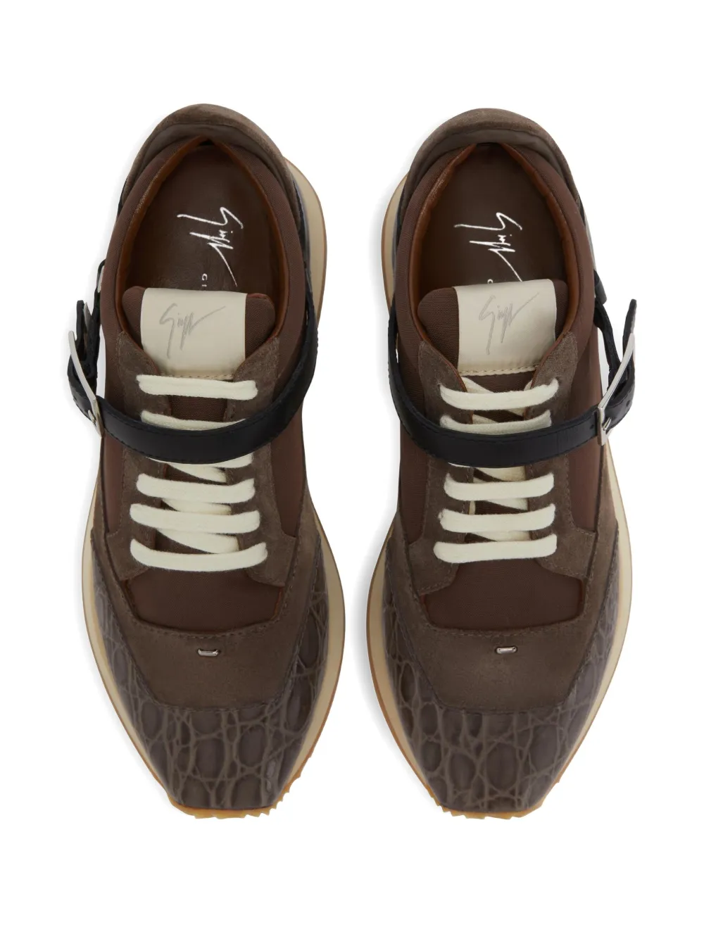 Giuseppe Zanotti buckle-strap crocodile-effect low-top sneakers Brown