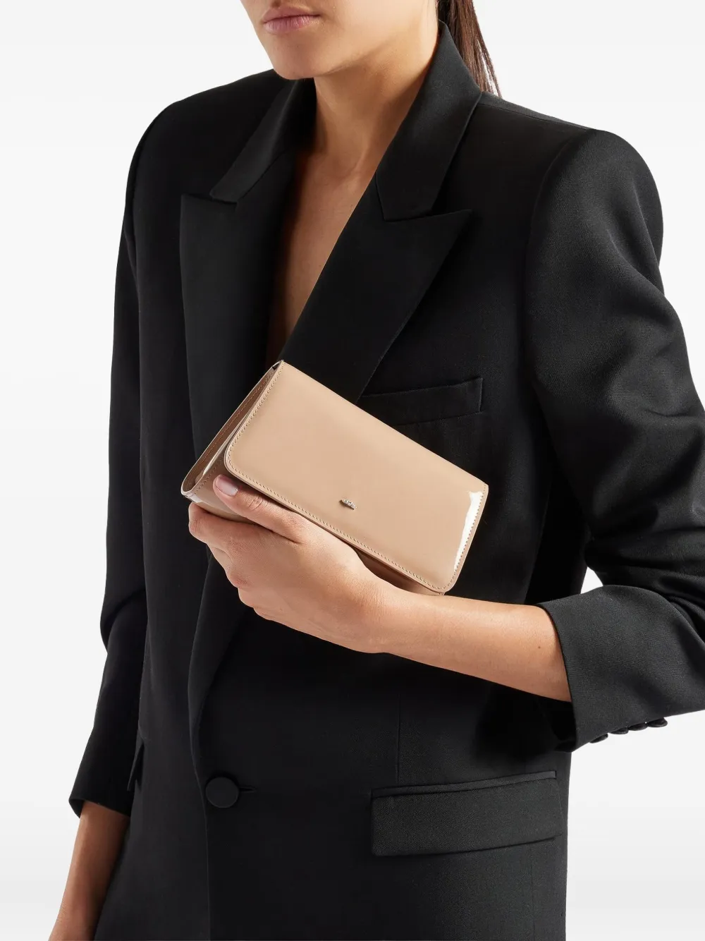 Giuseppe Zanotti mini Cleopatra patent leather flap clutch Bruin