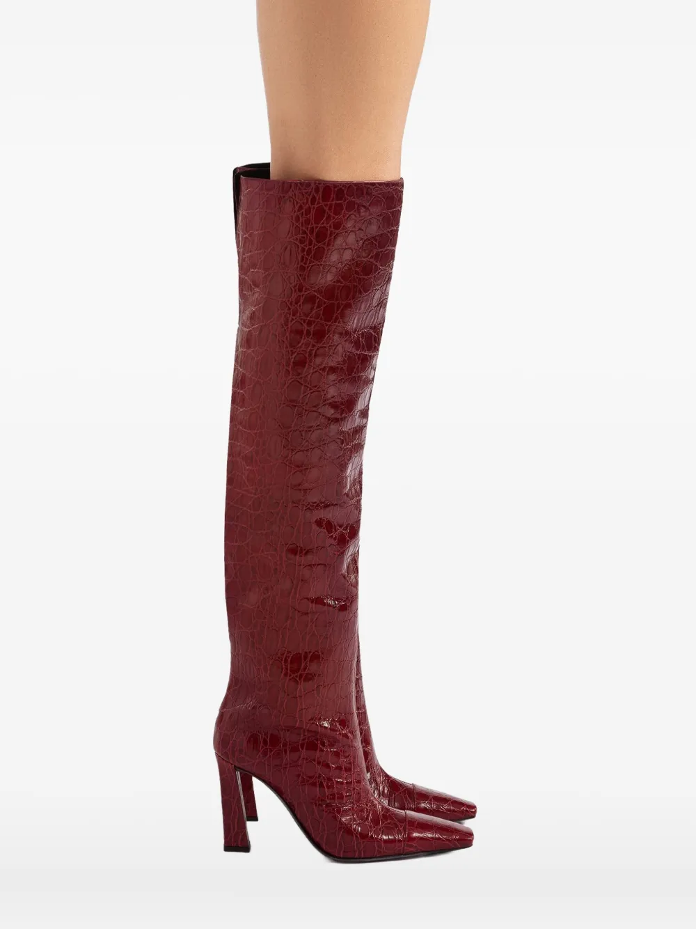 Giuseppe Zanotti 90mm Crocodile-embossed Knee-high Boots In Burgundy